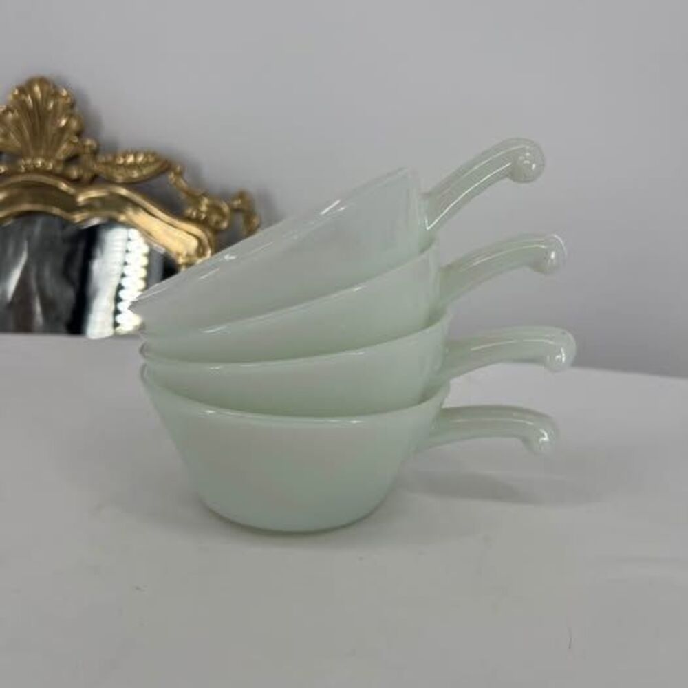 Vintage Fire-King Milk Glass Chili Soup Bowls with Handles - Set of 4